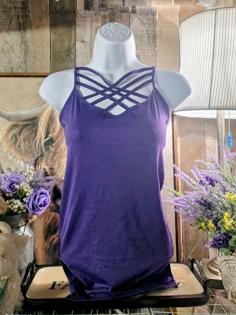 Zenana Outfitters Purple Crisscross Strappy Camisole